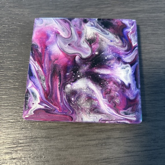 Acrylic Pour Painted Square Wood Coasters With Epoxy Resin Set Of 4 - Picture 3 of 6